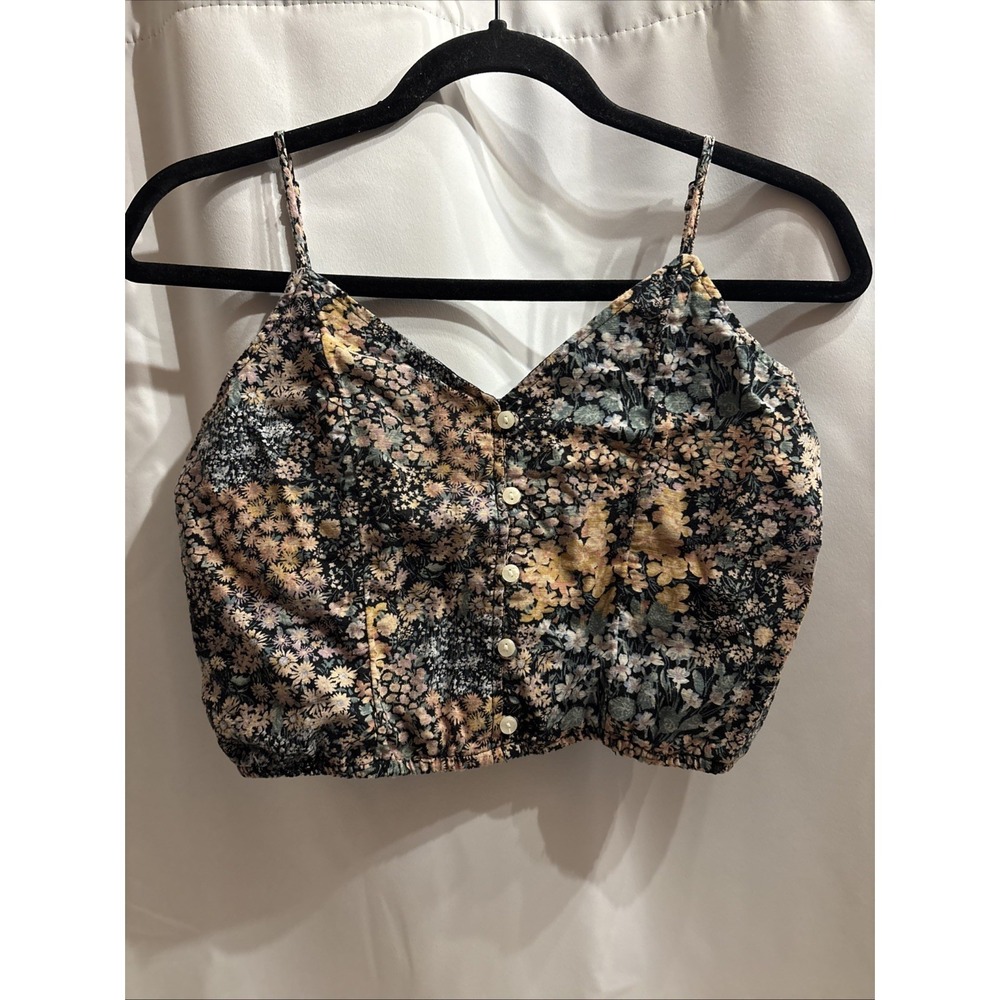 American Eagle Strappy Floral Cropped Linen Blend Top S Sleeveless Boho Y2K